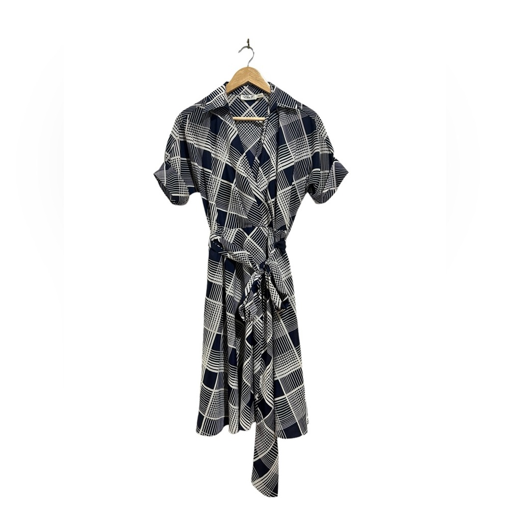 Navy Geometric Eliza J Collared Dress